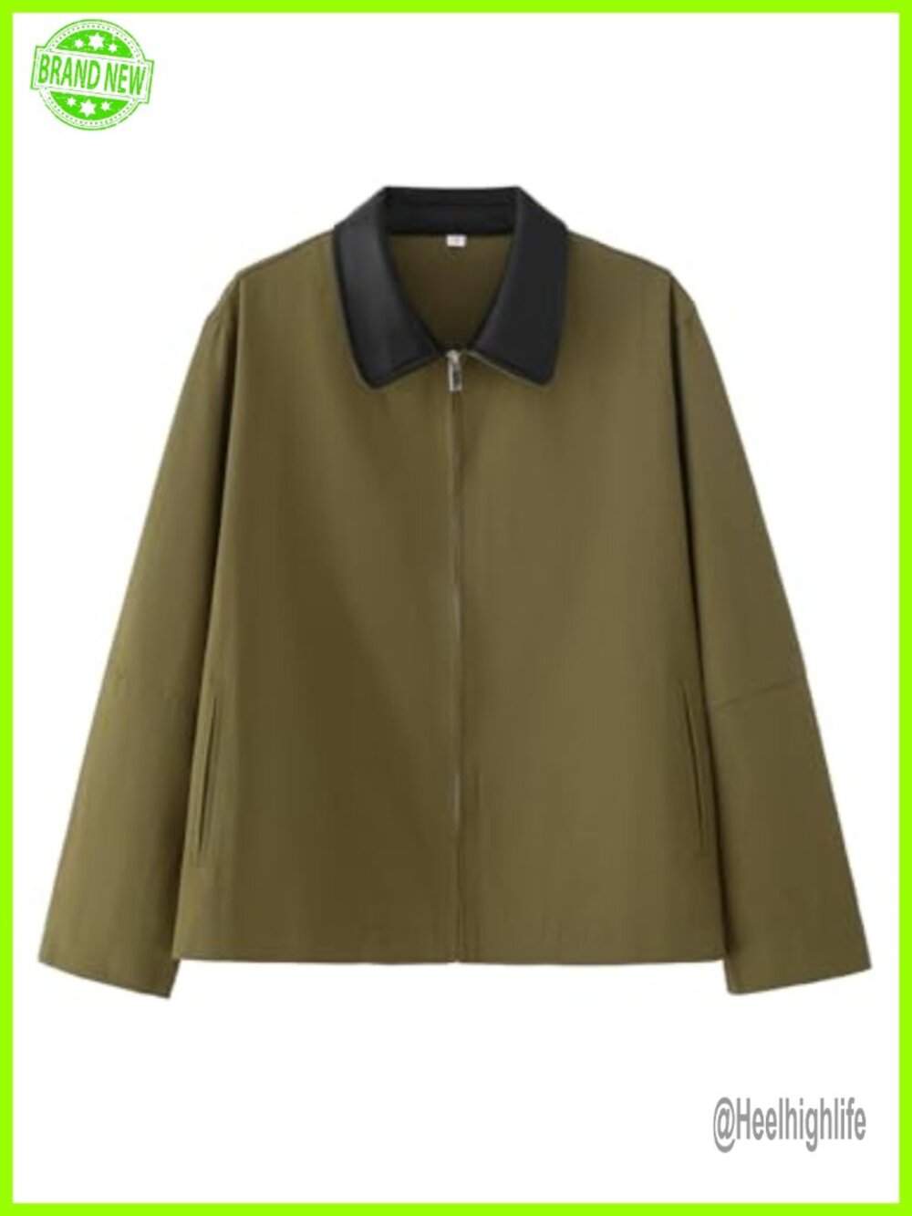 Women's Zip Up Casual Lightweight Jacket with Contrast Faux Leather Collar
